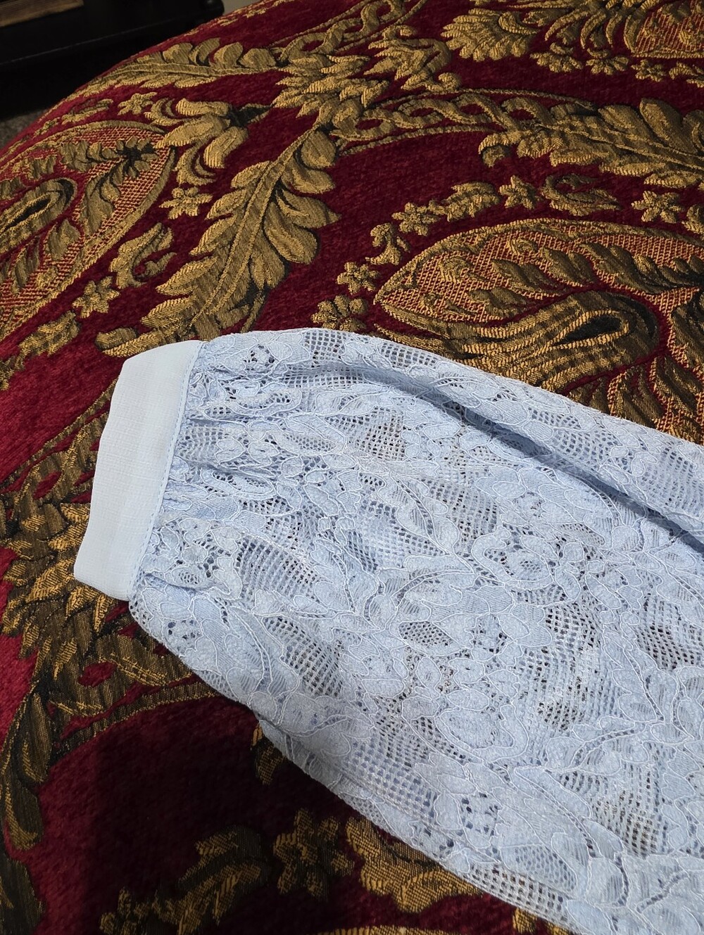 Sheer Lace Ruffle-Trim Blouse - Light Blue - Picture 11 of 11